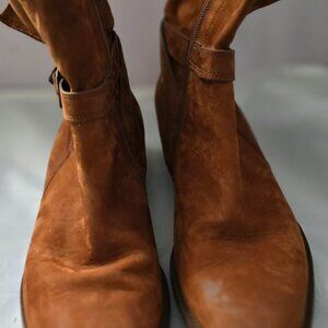 Paul Green Sz US 9, UK 6 Denver Boots Brown Suede Belted Leather Bootie NICE!